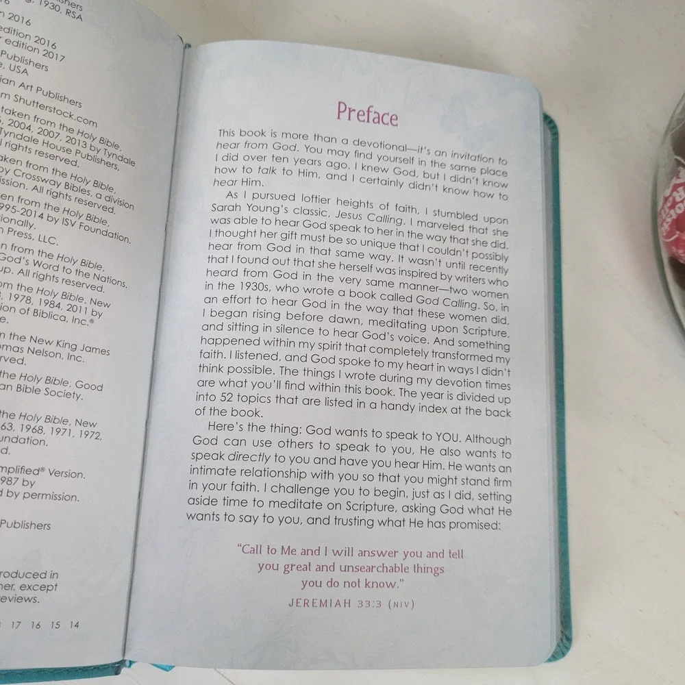 Cherie Hill He Whispers Your Name 365 Devotion Teal Faux Leather Devotional Book
